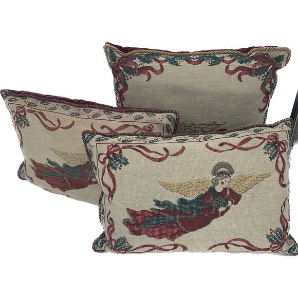 Riverdale Christmas Pillow Set Of Three Angels Gold Wings Tapestry Holiday Decor - Picture 1 of 6